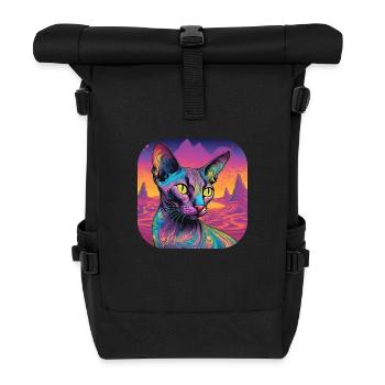 Psychedelic Cat - Roll Top Backpack - black - Front