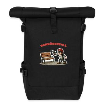 Banküberfall - witziges Wortspiel im Cartoon Stil - Rolltop Rucksack - Schwarz - Vorne