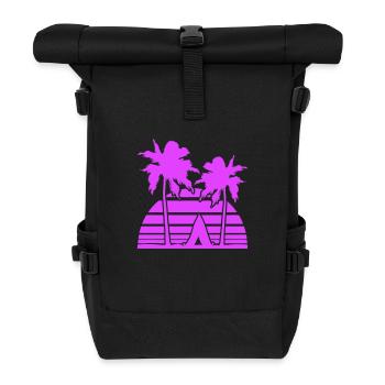 Zelt Palmen Erholung Strand Urlaub Outdoor Camper - Rolltop Rucksack - Schwarz - Vorne