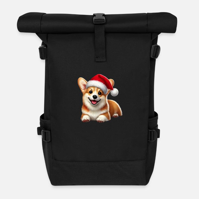 Christmas Corgi - Rolltop Rucksack - Schwarz