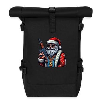 Weihnachtsmann mit AK 47 - Rolltop Rucksack - Schwarz - Vorne