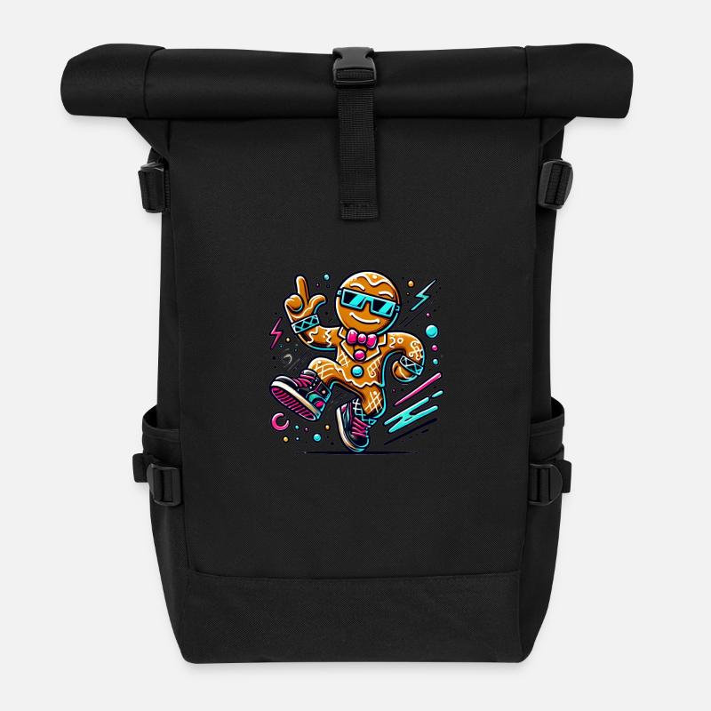 tanzender Lebkuchenmann Weihnachten - Rolltop Rucksack - Schwarz