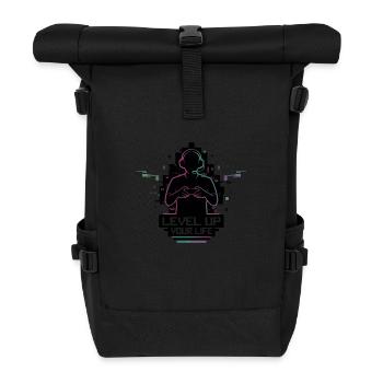 Level Up Your Life – Gamer-Silhouette - Rolltop Rucksack - Schwarz - Vorne