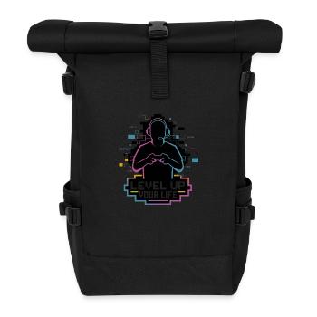 Level Up Your Life – Gamer-Silhouette - Rolltop Rucksack - Schwarz - Vorne