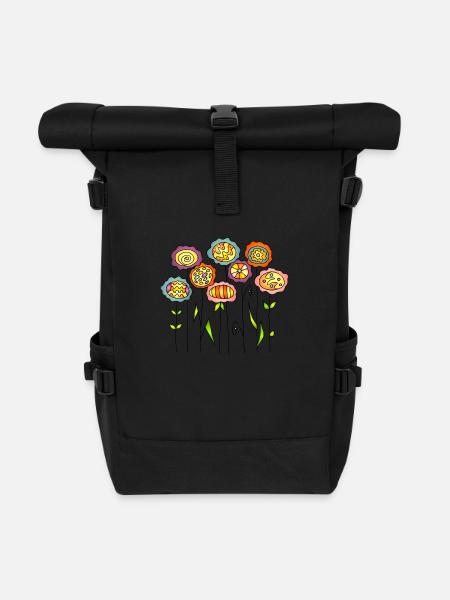 Blumen - Rolltop Rucksack - Schwarz