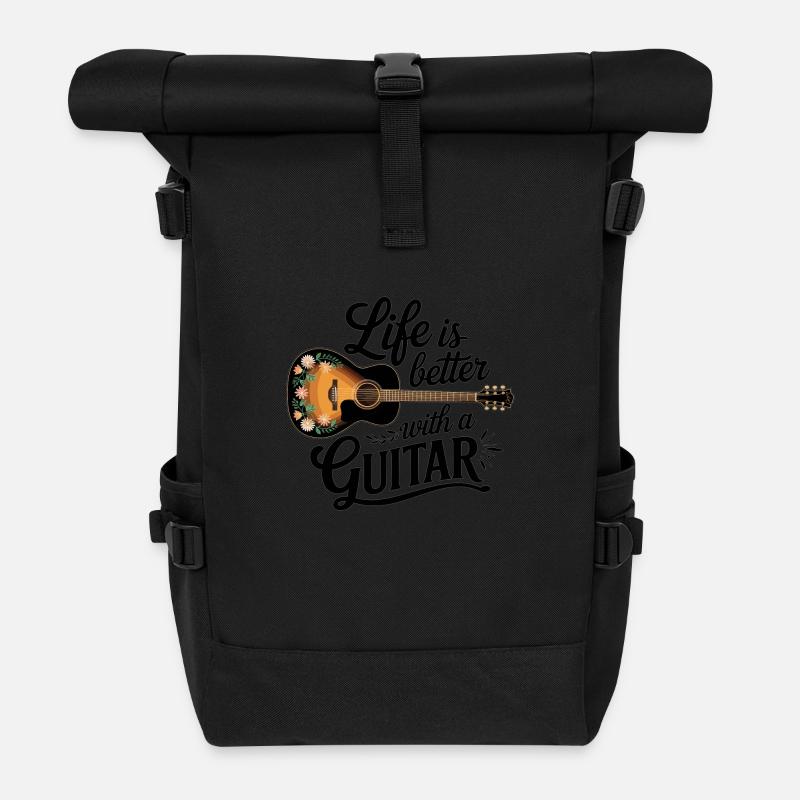 Life is Better with a Guitar – Akustikgitarre - Rolltop Rucksack - Schwarz
