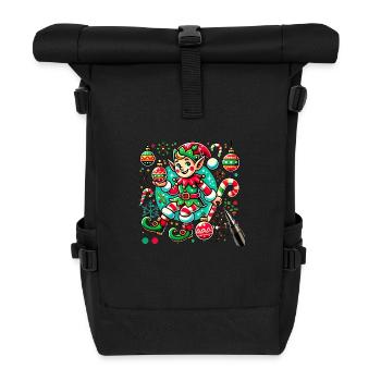 Christmas Elf Christmas Motif Elf - Roll Top Backpack - black - Front