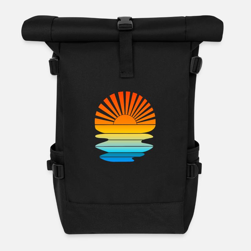 Retro Sonnuntergang mit Wellen - Rolltop Rucksack - Schwarz