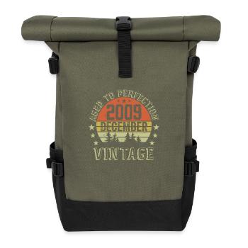 Retro Birthday Gift - Born In December 2009 - Roll Top Backpack - olive/black - Front