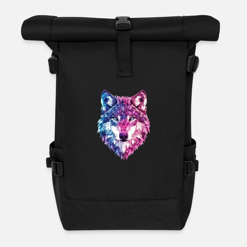 Wolf Kristalle Fantasy - Rolltop Rucksack - Schwarz