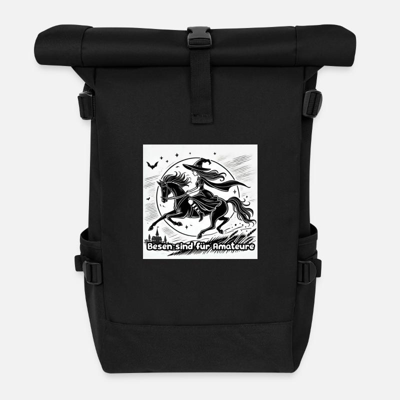 Pferde statt Besen - Rolltop Rucksack - Schwarz