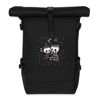 Two cute and cold skeletons cuddling - Roll Top Backpack - black - Front