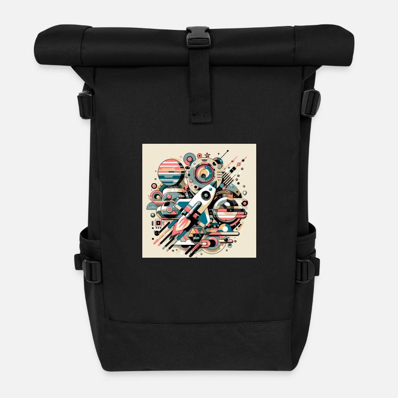 Bunte Weltraumexpedition - Rolltop Rucksack - Schwarz