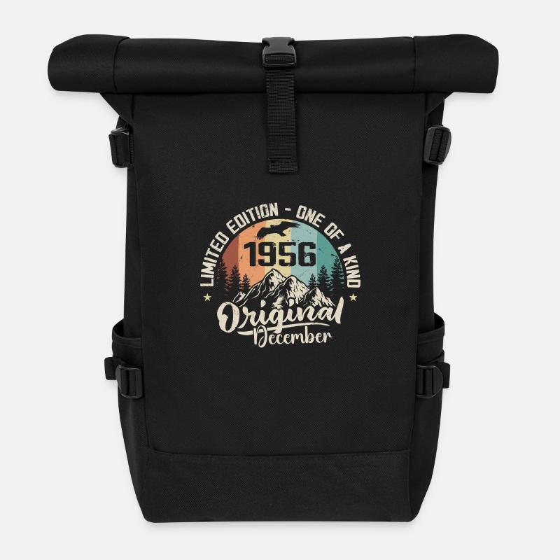 Dezember 1956 Geburtstag - Dezember 1956 Geschenk - Rolltop Rucksack - Schwarz