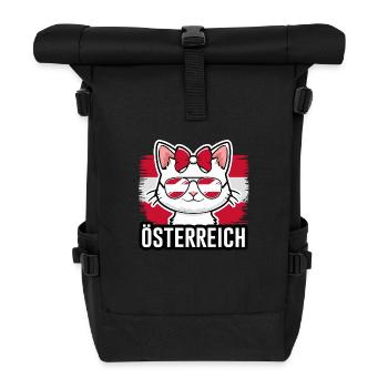 Österreich Katze Fußball Katzenliebhaber - Rolltop Rucksack - Schwarz - Vorne