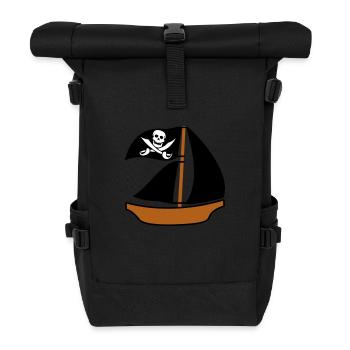 Painted Pirate Ship Kids Motif Drawing Cool - Roll Top Backpack - black - Front