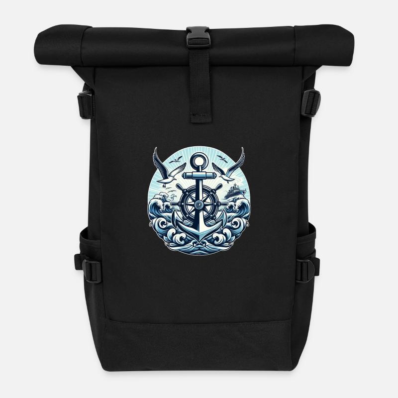 Anker Steuerrad Logo - Rolltop Rucksack - Schwarz