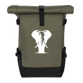 Elefant Porträt Rüsseltier mit Stoßzähnen - Rolltop Rucksack - Olive/Schwarz - Vorne