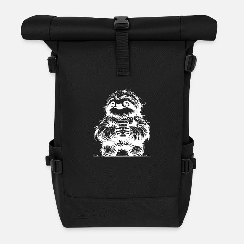 Faultier mit Kaffee Becher Bleistift Zeichnung - Rolltop Rucksack - Schwarz