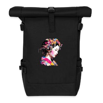 Japanese Woman Portrait Geisha Tradition Abstract - Roll Top Backpack - black - Front