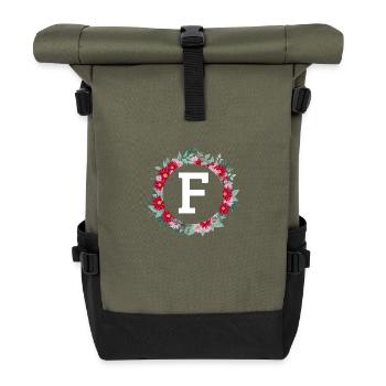 Buchstabe f Blumenkrone - Rolltop Rucksack - Olive/Schwarz - Vorne