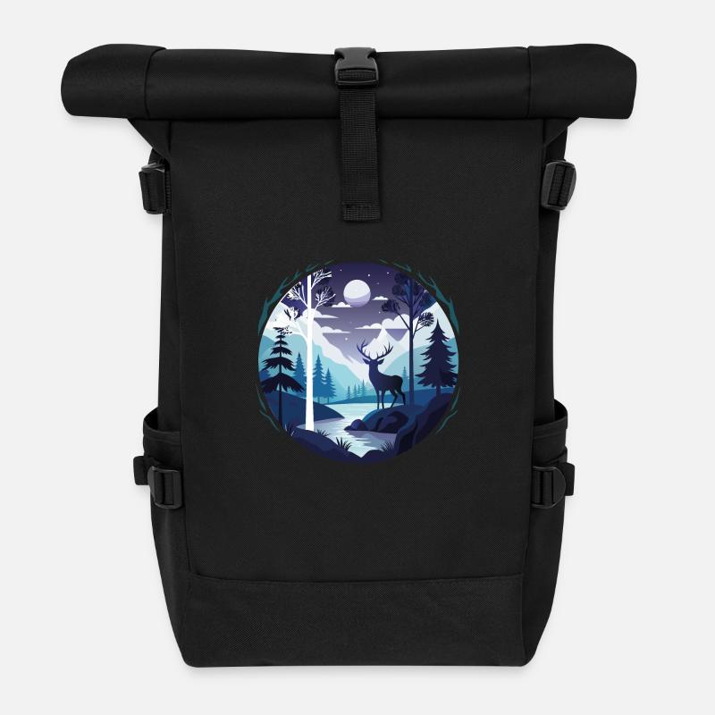 Hirsch Silhouette - Rolltop Rucksack - Schwarz