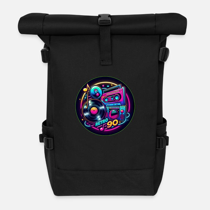 Retro 90s Logo - Rolltop Rucksack - Schwarz