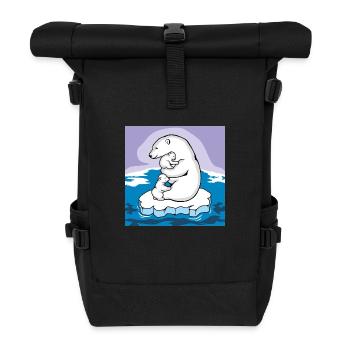 Eisbären-Mama mit ihren beiden Babys auf einer Scholle - Rolltop Rucksack - Schwarz - Vorne