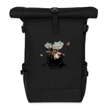 Astronaut with Retro Flowers - Gift Idea - Roll Top Backpack - black - Front