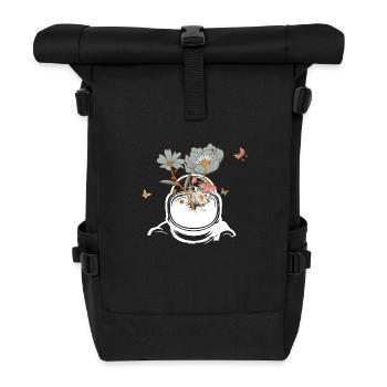Astronaut with Retro Flowers - Gift Idea - Roll Top Backpack - black - Front