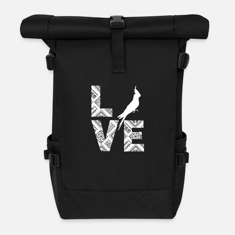 Cockatiel Love - Roll Top Backpack - black