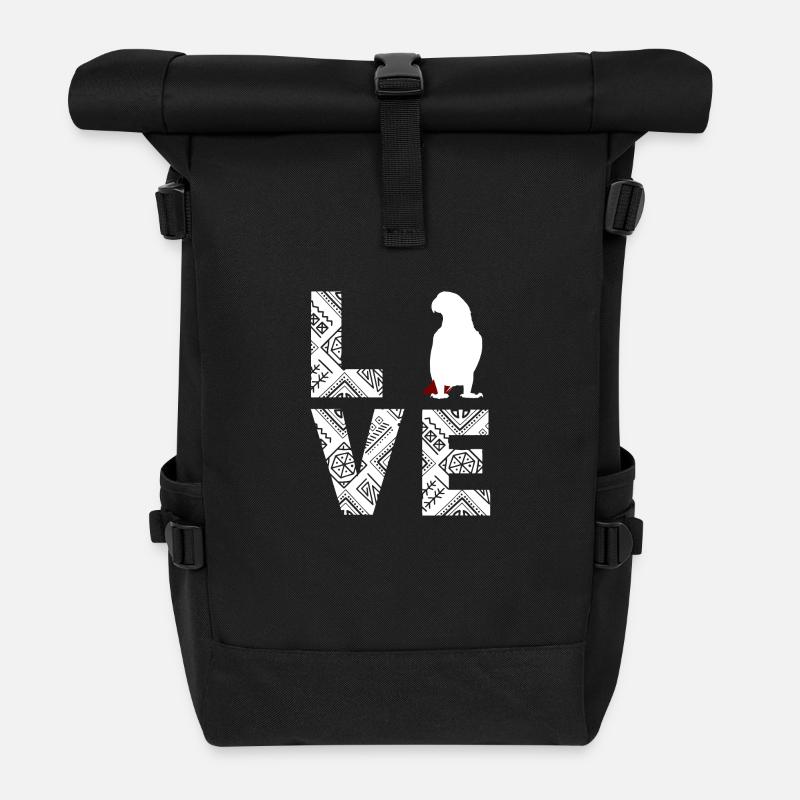 African Grey Parrot Love - Roll Top Backpack - black