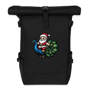 Oiseau Paon Père Noël Dessin animé - Sac à dos roll top - noir - Devant