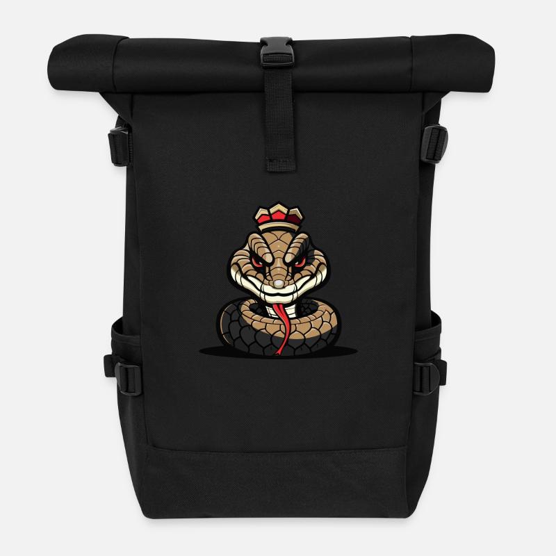 Snake Cobra Cartoon Crown - Roll Top Backpack - black