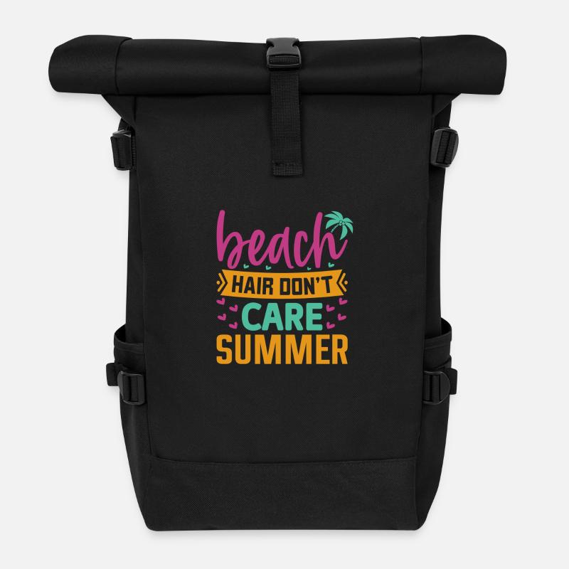 Beach Hair Dont Care Summer - Roll Top Backpack - black