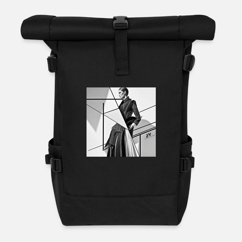 Geometric Elegance - Rolltop Rucksack - Schwarz