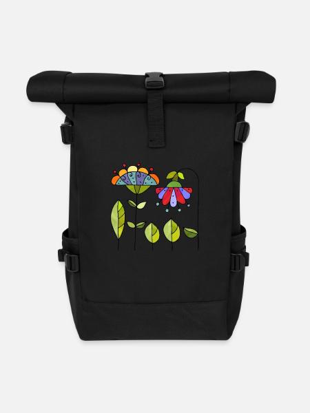 Blumen - Rolltop Rucksack - Schwarz