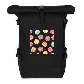 Colorful Macarons Pattern - Roll Top Backpack - black - Front
