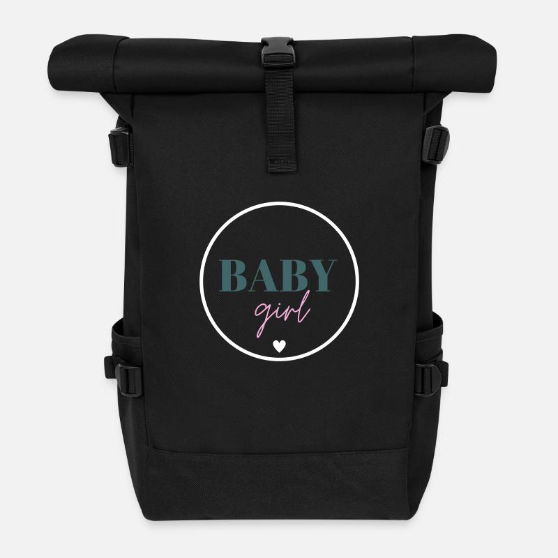 baby girl - Circle simple with heart - Roll Top Backpack - black