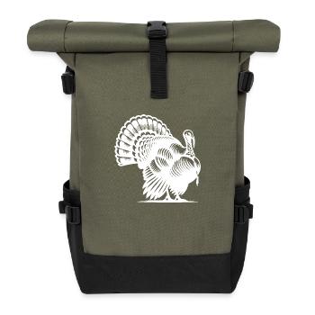 Stolzer Truthahn mit riesigem Gefieder - Rolltop Rucksack - Olive/Schwarz - Vorne