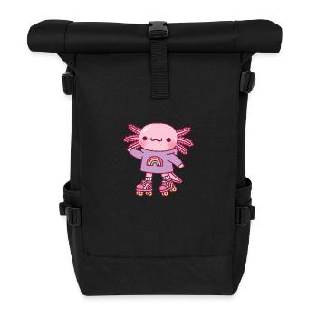 Süßer Axolotl mit Hoodie und Rollschuhen - Rolltop Rucksack - Schwarz - Vorne