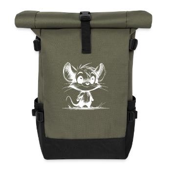 Mouse Baby and Ears Drawing Style Pencil - Roll Top Backpack - olive/black - Front