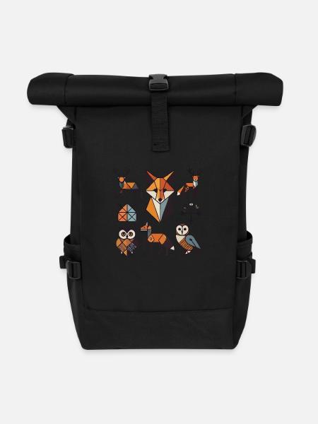Animaux géométriques de la forêt - Sac à dos roll top - noir