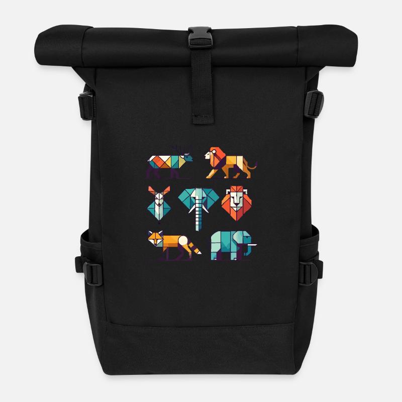 Geometrische Tiere - Rolltop Rucksack - Schwarz