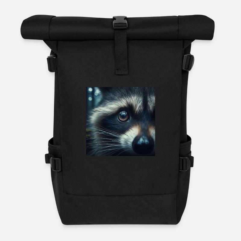 Close-up of a raccoon's eye - Roll Top Backpack - black