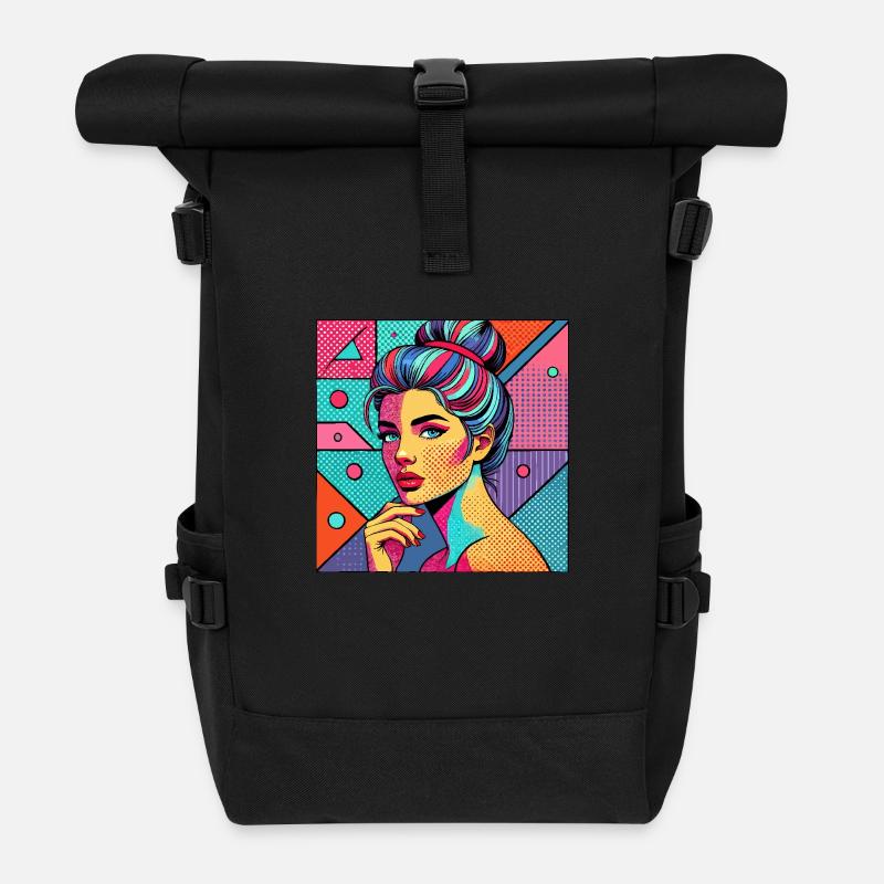 Portrait coloré dans le style pop art - Sac à dos roll top - noir