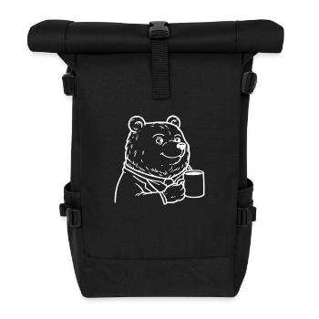 Ours avec tasse à café - Ours avec tasse de café - Sac à dos roll top - noir - Devant