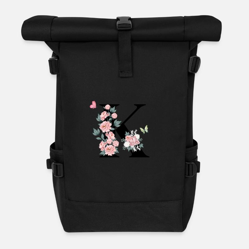 Lettre k fleurs rose - Sac à dos roll top - noir