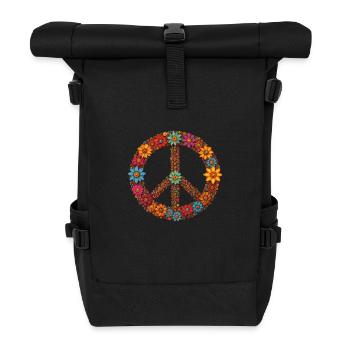 Friedenssymbol mit Blumen - Rolltop Rucksack - Schwarz - Vorne