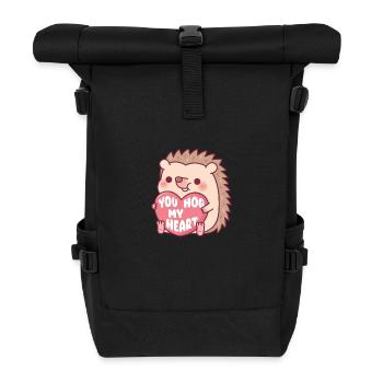 Cute Hedgehog Hugging Heart You Hog My Heart - Roll Top Backpack - black - Front